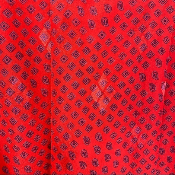 Vintage 90s Satin Mock Neck Blouse Shirt Womens Size Large Red Geometric Paisley - Picture 6 of 10